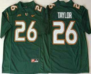 Mens Miami Hurricanes #26 Sean Taylor Green Stitched NCAA Nike College Football Jersey